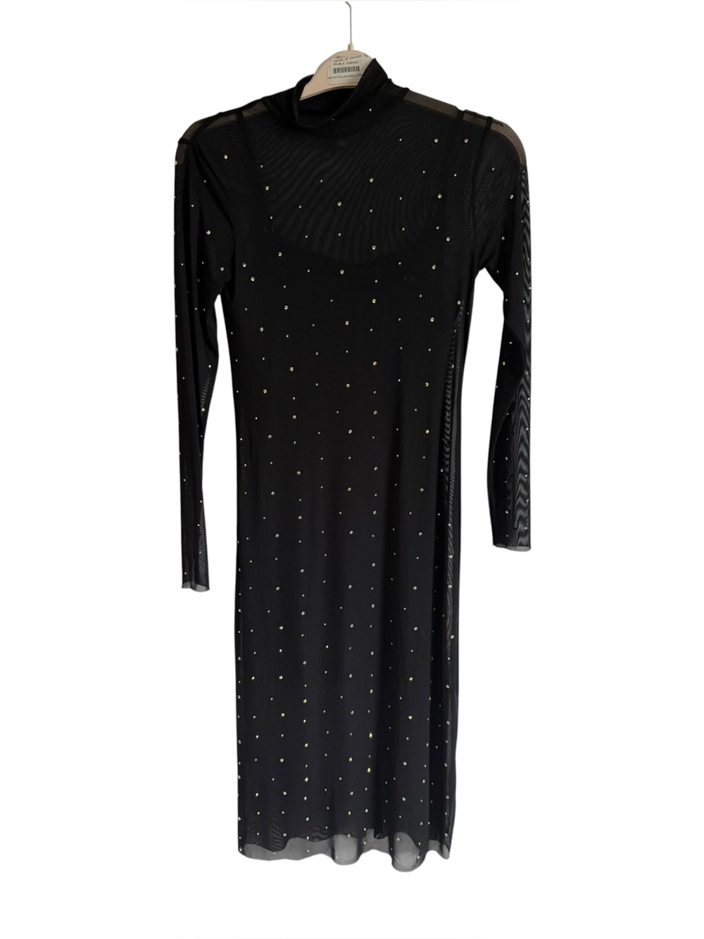 Wild Fable Black Long Sleeve Sheer Midi Dress with Embellishments Size XS
